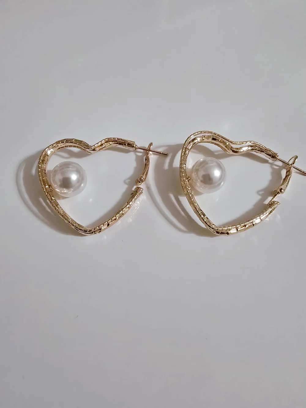 Gold‎ Heart Hoop Earrings with Pearl Accent - Women Jewelry